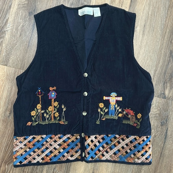 Casey & Max Jackets & Blazers - Vintage Casey & Max vest with fall pumpkin scarecrow designs size Large navy